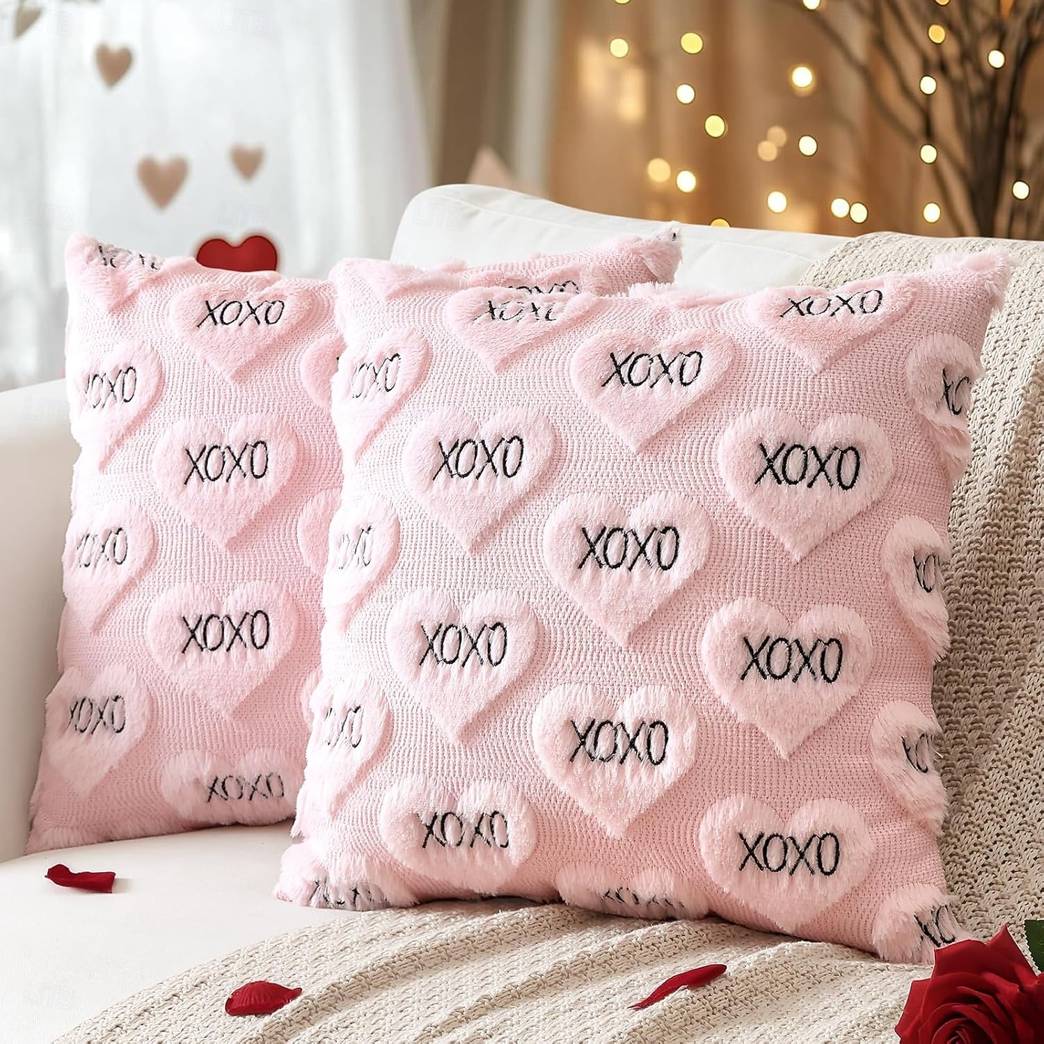 Valentines Pillow Covers 18x18 Set of 2 Decorative Love Heart XOXO Valentine's Day Throw Pillow Cases Soft Plush Faux Fur Couch Cushion Case for Holiday Sofa Bed Room Home Decor-Pink XOXO 2026 - $15.99 –P4