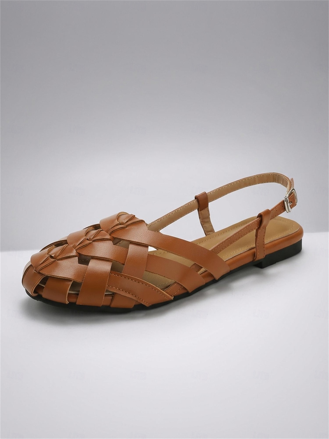 Sandalias de pescador de charol tejido color nude para mujer: elegantes sandalias de estilo tropical, transpirables y con tira trasera para cruceros de lujo y excursiones en tierra en verano. 2026 - $32.99 –P7