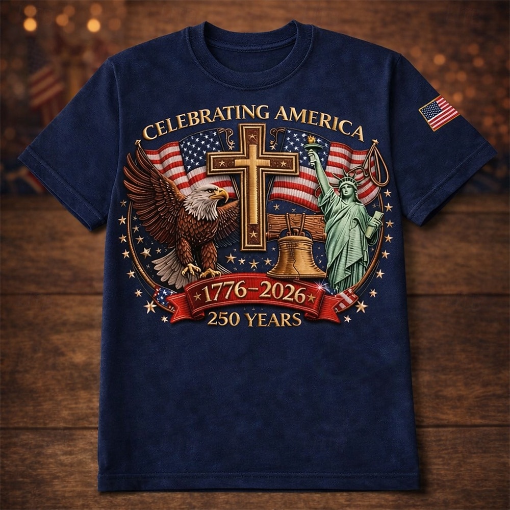 Patriotisk T-skjorte Grafisk T-skjorte Frihetsgudinnen Amerikansk flagg Frihetsklokken Retro / vintage Patriotisk T-skjorte 1776–2026 til Herre Voksne 3D-utskrift for Uavhengighetsdag 4. juli 2026 - $20.99 –P6