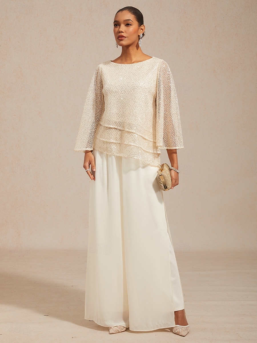Women's Blouse Lace Tops Sequins Illusion Solid Color Elegant 3/4 Length Sleeve Bell Sleeve Crew Neck Daily Wedding Guest Vacation Wear Beige Summer Spring Fall 2026 - E£4427.73 –P7