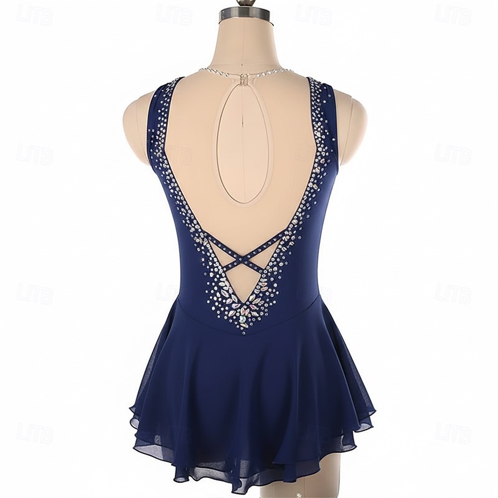 Vestido de patinaje artístico Mujer Patinaje Sobre Hielo Vestidos Azul marinero Retazos Espalda Abierta Alta elasticidad Entrenamiento Competición Ropa de Patinaje Clásico Cristal / Strass Sin Mangas 2026 - $159.99 –P2
