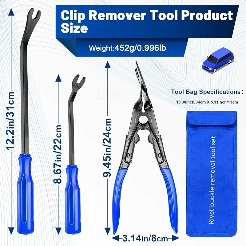 3PCS Car Trim Removal Tool Set, Professional Automotive Clip Pliers & Fastener Remover Tool Kit for Car Door Panel, Upholstery, Plastic Rivets removal, Heavy Duty Pry Tool with Storage Bag 2026 - $22.99 –P6
