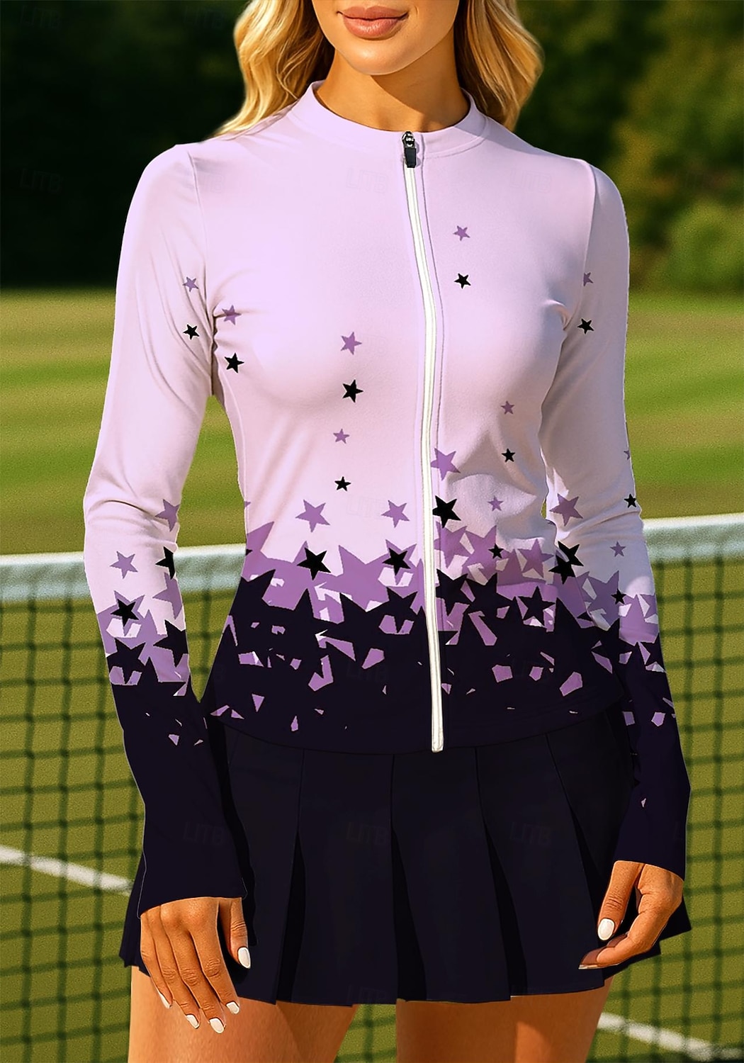 Women's Geometric Gradient Tops Sport Shirt Tennis Shirt Tennis Top Long Sleeve Zipper Floral UPF50+ UV Resistant High Elasticity Moisture Wicking Breathable Volleyball Tennis Golf Round Stand Collar 2026 - $20.99 –P4
