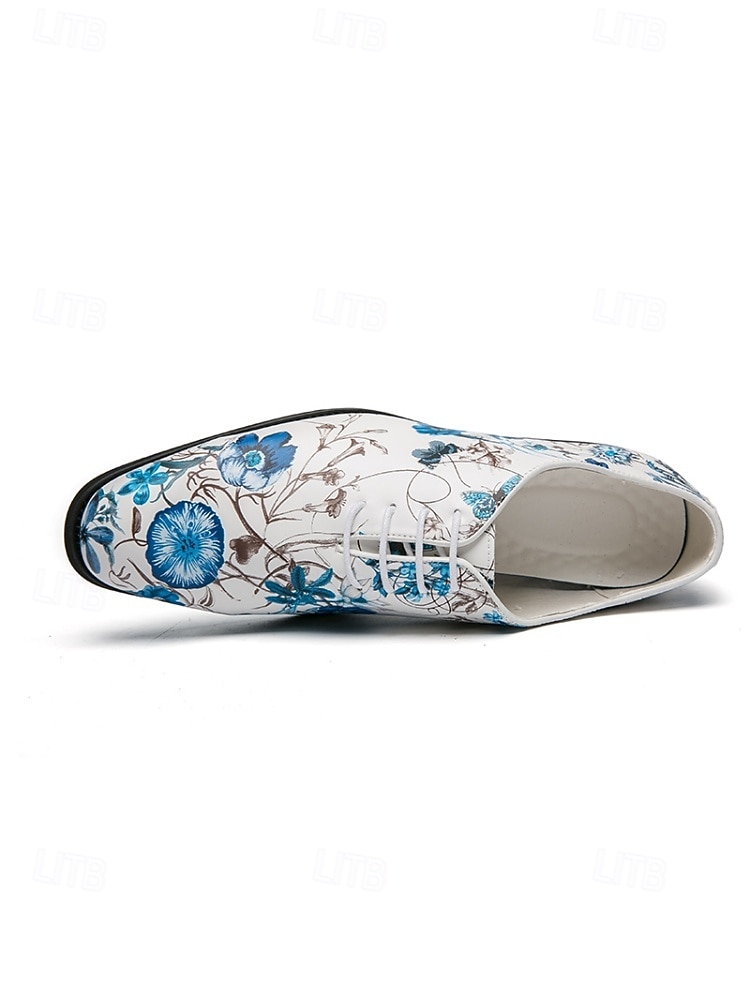 Chaussures habillées blanches pour homme à motif floral, broderie florale bleue, modèle Oxford à lacets, style élégant et formel pour mariages, fêtes et occasions spéciales. de 2026 ? $54.99 –P8