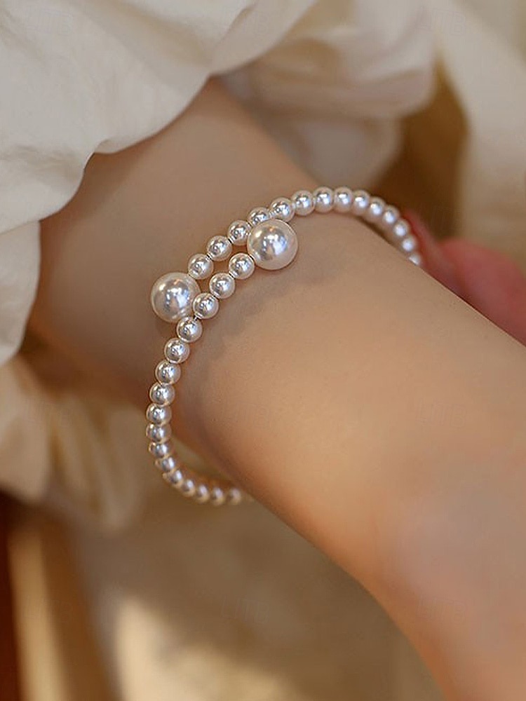 damska bransoletka z sztucznych pereł, elegancki dwukolorowy wzór, idealna na śluby, walentynki i na co dzień 2026 - $7.99 –P4