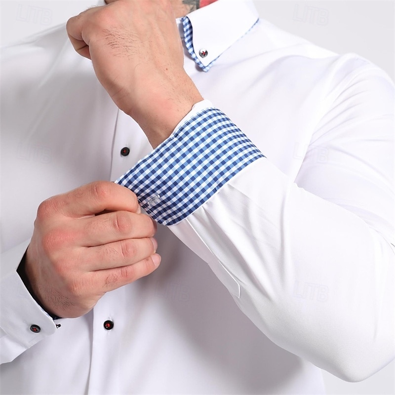 Herren Hemd Kleidhemd Bügelfreies Hemd Knopfhemd Farbblock Lässig Täglich Wein Langarm Umlegekragen Ganzjahres Bekleidung Patchwork 2026 - $29.99 –P8