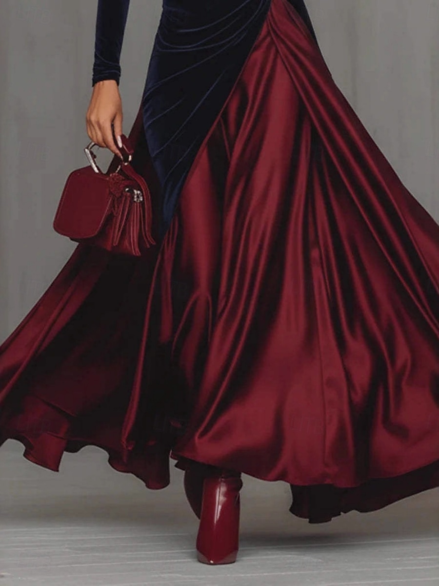 Pentru femei Rochie Maxi Rochie din satin Rochie de petrecere Rochie leagăn Elegant Modă Modern În aer liber Vacanță Ieșire Fit regulat Bloc Culoare Manșon Lung Gât Înalt Roșu-aprins Primăvară Iarn 2026 - $41.99 –P2