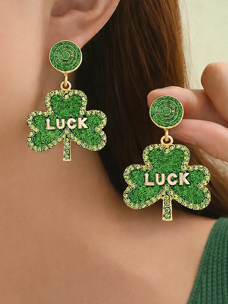 Pendientes de trébol para mujer: aleación, varios estilos, verde, ideal para el Día de San Patricio, uso diario. 2026 - $11.99 –P1