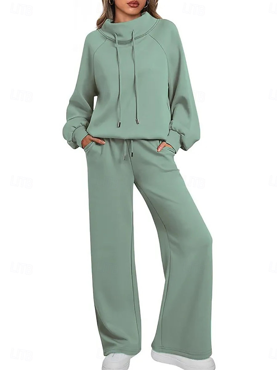 Mujer Conjuntos de pantalones parte superior del bolero Manga Larga Cuello Alto Plano Correa Retazos Moda Ropa de calle Casual Diario Exterior Azul Marino Oscuro Marrón Verde Trébol Primavera Holgado 2026 - $45.99 –P2