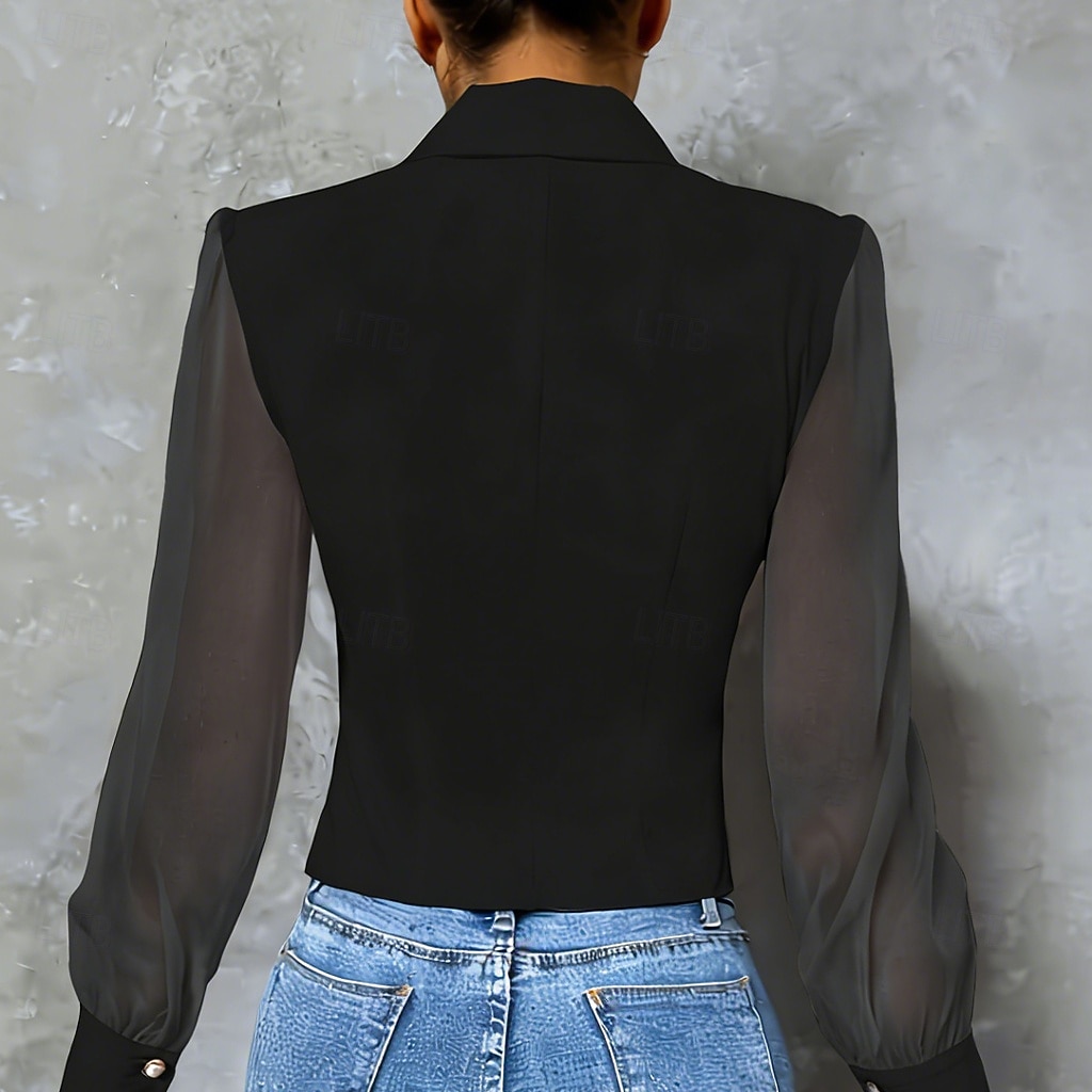 Mulheres Saia camisa de botão Blusa Túnica Com Transparência Botões Côr Sólida Tecido Elegante Moda Formal Manga Longa Aberto para a Lateral Tops regulares Diário Trabalho Para Noite Preto Branco de 2026 por $25.99 –P4