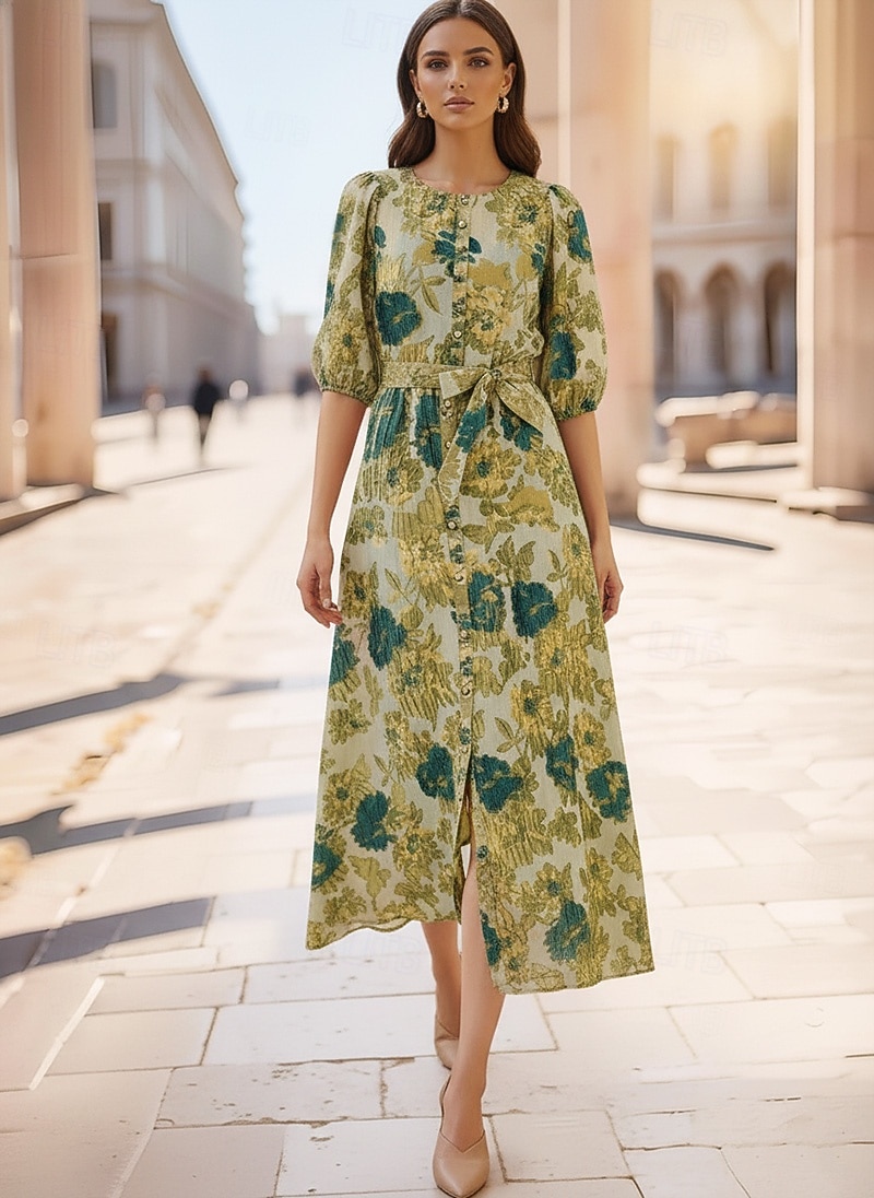 A-الخط طول الكعب فستان رسمي فساتين متنوعه أنيق نصف كم رقبة عالية مدورة زفاف حفلة كوكتيل قماش الجاكار مع شريطة 2026 - $185.99 –P3