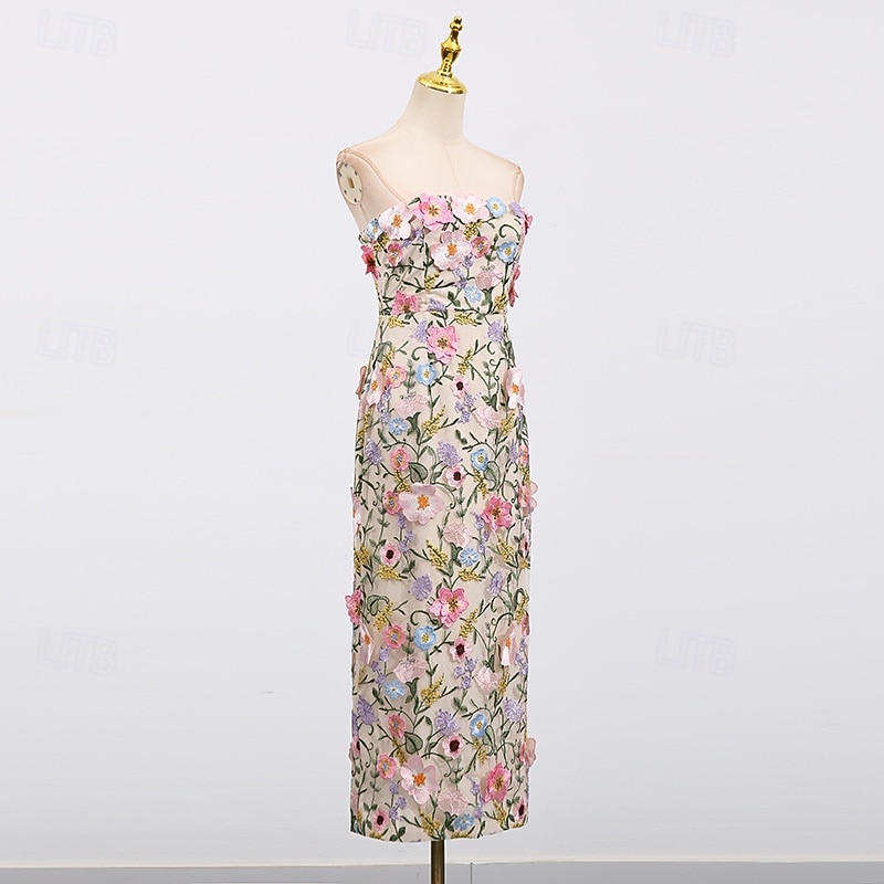 Sheath Column Ankle Length Wedding Guest Dress Wedding Guest Dresses Elegant Sleeveless Strapless Wedding with Embroidered Flower 2026 - $114.99 –P5