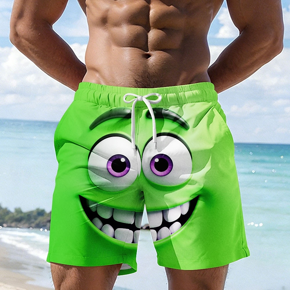 Voor heren 3D Print 3D-cartoon Lach gezicht Lange zwembroeken Zwemshorts Boardshorts Medium Taille Hawaii Grappig Strandvakantie Zijzakken Mesh voering Elastische tailleband met trekkoord Ontwerper 2026 - $20.99 –P5