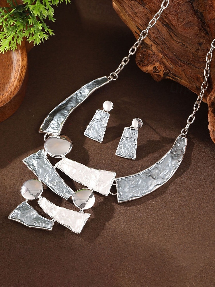 Γυναικείο σετ κολιέ και σκουλαρίκια από μποέμικο κράμα, πολύχρωμα γεωμετρικά κοσμήματα με υφή, κομψά αξεσουάρ boho στυλ για γυναίκες, ιδανικά για casual ντύσιμο, διακοπές, φεστιβάλ και πάρτι 2026 - $11.99 –P8