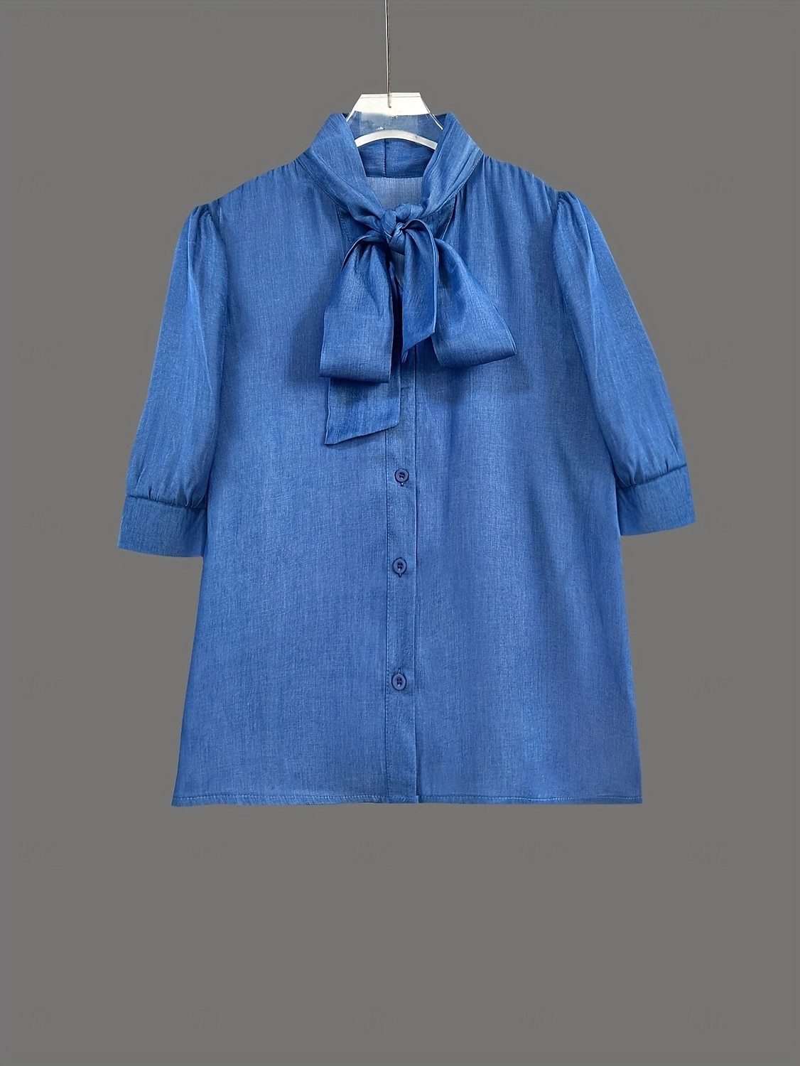Mujer Camisa de verano Camisa casual Blusa Plano Diario Elegante Clásico Media Manga Corbata en el cuello Tops regulares Diario Festivos Azul Piscina Verano Primavera 2026 - $27.99 –P3