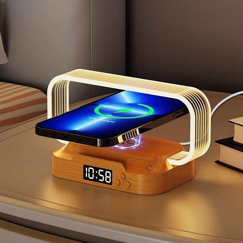 Lámpara de mesita de noche con cargador inalámbrico, linda lámpara de noche con reloj, pequeña lámpara de mesa para dormitorio, mini luz de noche para dormitorio, pequeña luz como regalo, regulable 2026 - $39.99 –P8