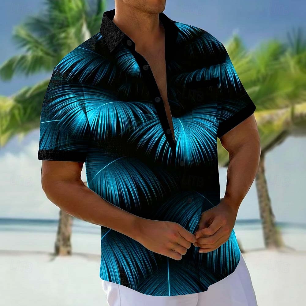 Per uomo Foglia di palma Piante Tropicali Camicia Camicie hawaiane Camicia Aloha Manica Corta Hawaiano Vacanza Ferie Estate Collo ripiegato Stampa 3D Una tasca anteriore Camicia tipo lino Blu Viola del 2026 a $25.99 –P1