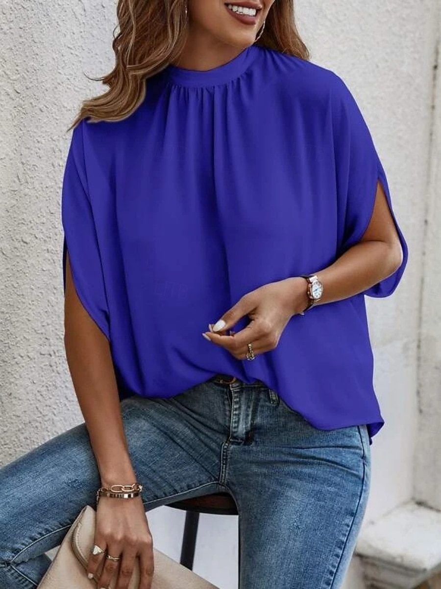 Per donna Blusa Top in chiffon Semplice Elegante Classico Moderno Manica Corta Manica a Volant Collo alto Top Regolari Quotidiano Ferie Uscire Blu Nero Marrone Verde Estate Primavera del 2026 a $25.99 –P8