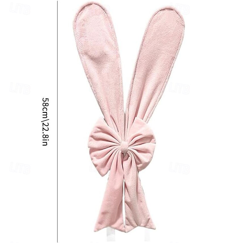 Påsk stolsöverdrag med kaninöron, söta rosa påskhare med rosett och ryggstöd, avtagbara stretchöverdrag för kaninstolar, perfekt för påskmatbord, restaurangfestdekor 2026 - $32.99 –P12