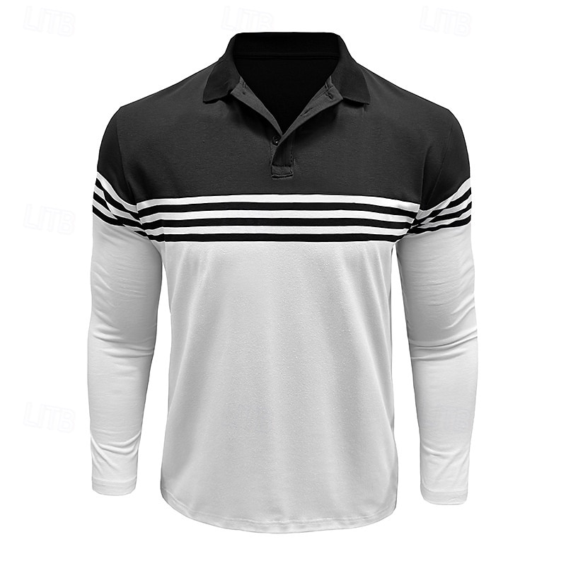 Hombre Polo de algodón Camiseta de golf Casual Negocio Cuello polo acanalado Manga Larga Moda Color sólido A Rayas Botones Primavera Primavera & Otoño Ajuste regular Negro Vino Azul Marino Marrón 2026 - $24.99 –P11