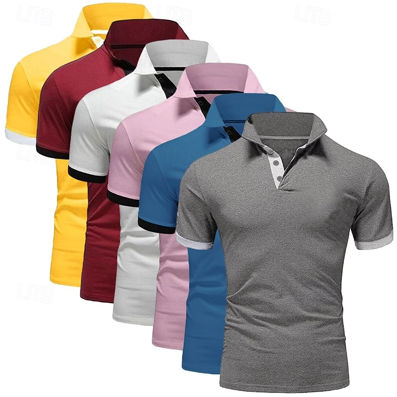 6PCS Men's Polo Golf Shirt Casual Sports Classic Short Sleeve Basic Solid Color Plain 6-Piece Multi-pack Summer Spring All Seasons Regular Fit Polo 2026 - $67.99 –P8