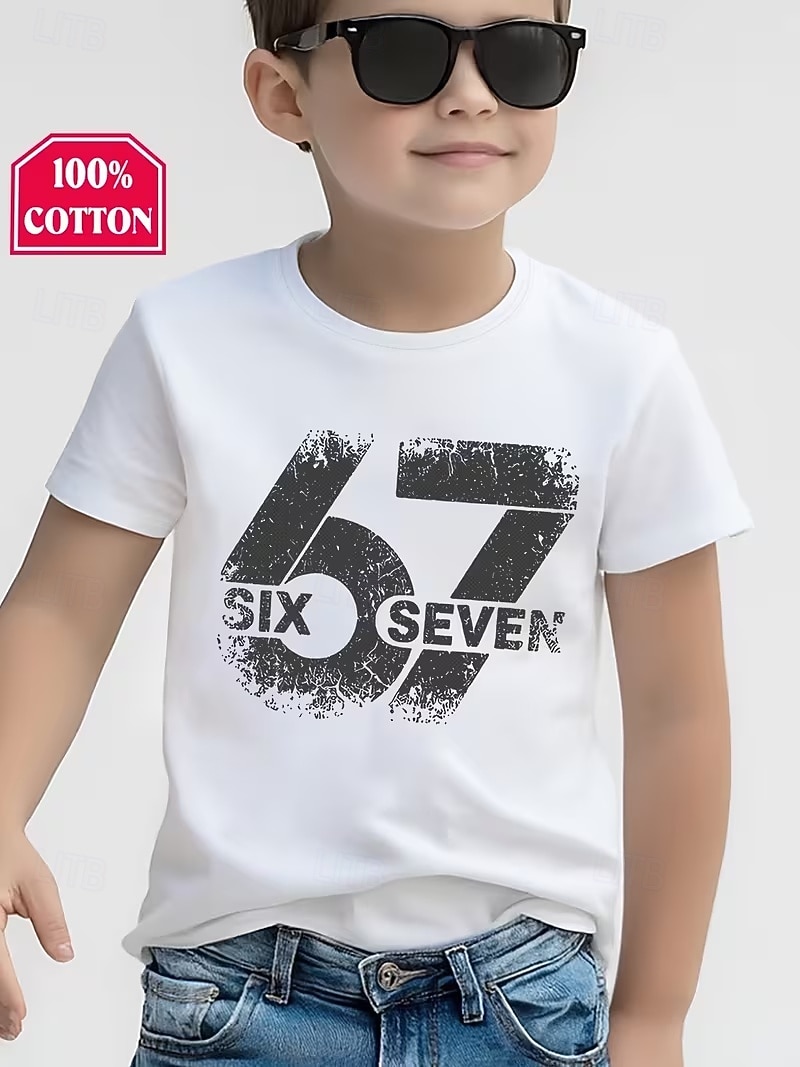 חולצת טריקו לילדים בנים, 100% כותנה, מצחיקה, סלנג 67, שחור לבן, אדום, עם אותיות גרפיות, חולצה, צווארון עגול, שרוולים קצרים, לבוש לטיולים רגליים, אופנה, אופנת רחוב, מעצבים, הדפסה, קיץ 2026 - $14.99 –P3