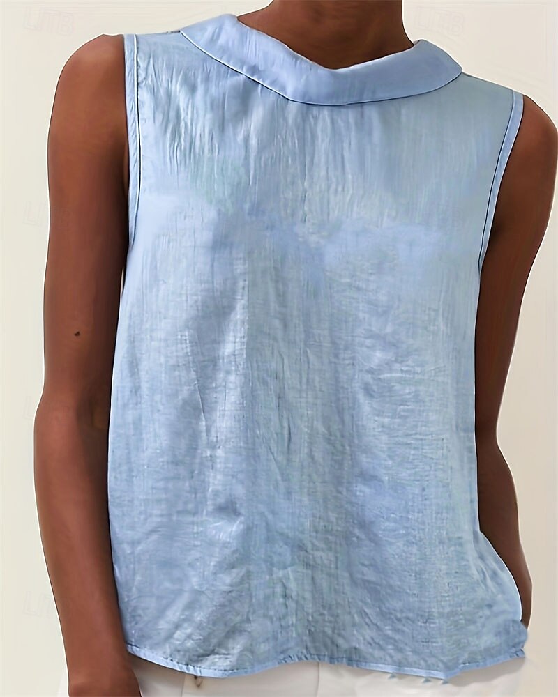 Жен. Летние вершины Блуза Нарядные Топы Искусственный хлопок и лен Рюши Пэчворк Пуговицы Полотняное плетение Элегантный стиль Винтаж Дамы Без рукавов Вырез-хомут Обычные топы 2026 - $25.99 –P1