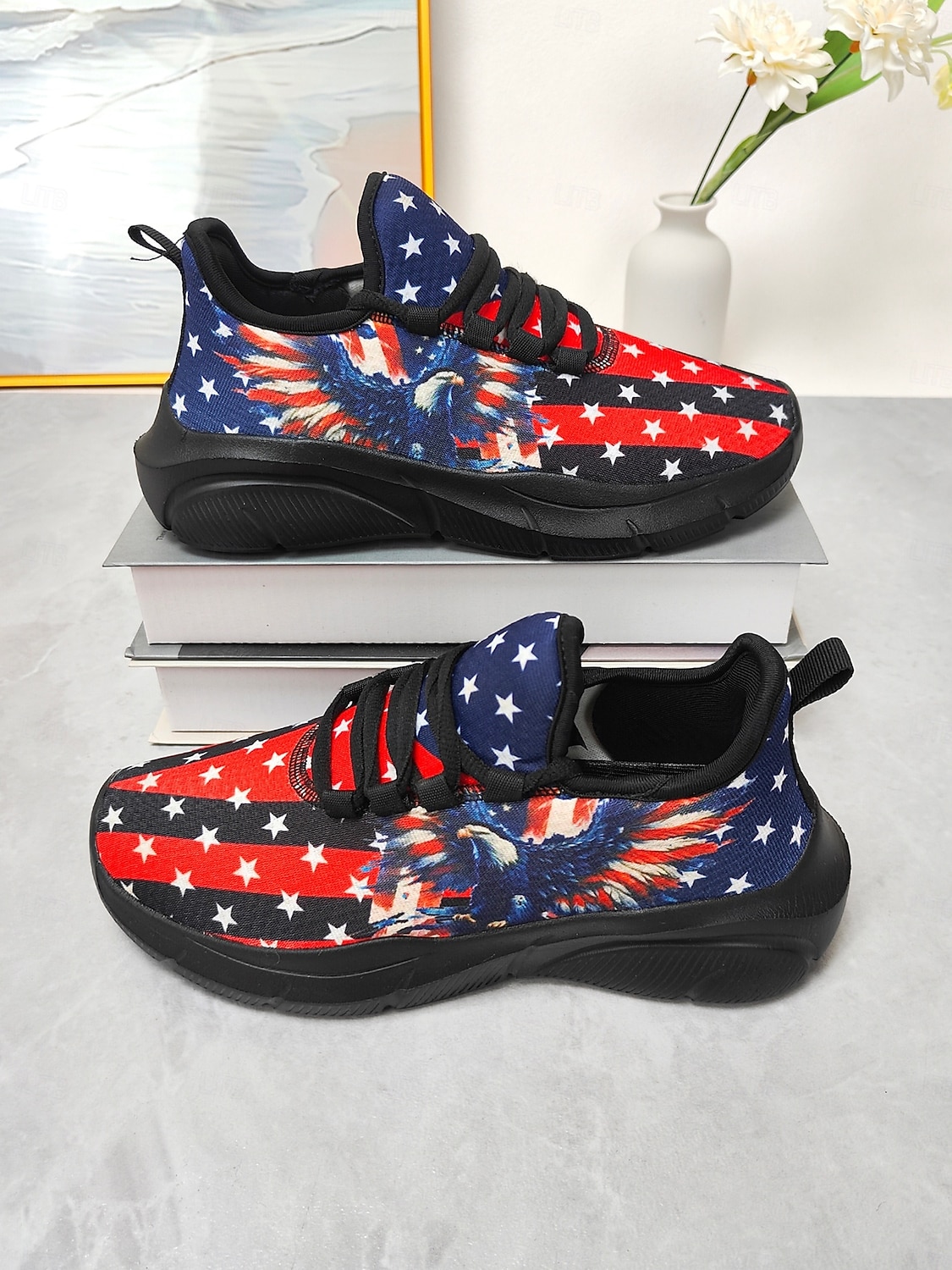 Statele Unite 250 de ani Aniversarea Pantofilor sport negri pentru femei cu imprimeu steagul SUA cu design cu vultur încălțăminte patriotică pentru Ziua Independenței parade festivaluri alergat și 2026 - $34.99 –P4