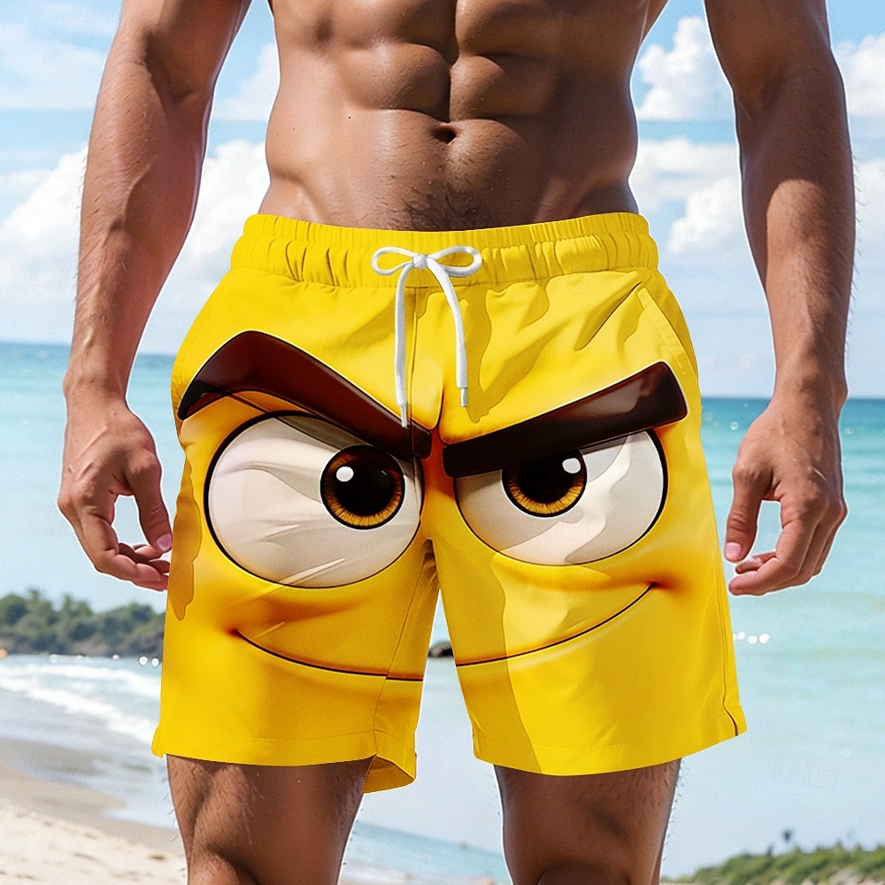 Per uomo Illusione ottica Fantasia "Cartone 3D" Faccia Sorridente Costumi da bagno Pantaloncini da mare Pantaloncini da Surf Misura del girovita medio Hawaiano Divertente Vacanza al Mare Tasche del 2026 a $20.99 –P1