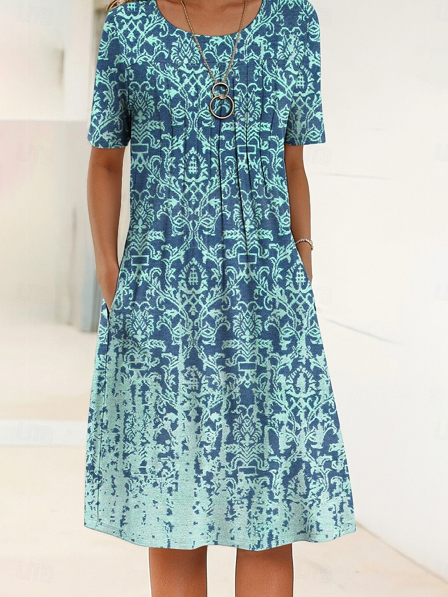 Damen Midikleid Shiftkleid Urlaub Lässig Täglich Normale Passform Grafik Geometrisch Kurzarm Rundhalsausschnitt Blau Purpur Grün Sommer Frühling 2026 - $34.99 –P2