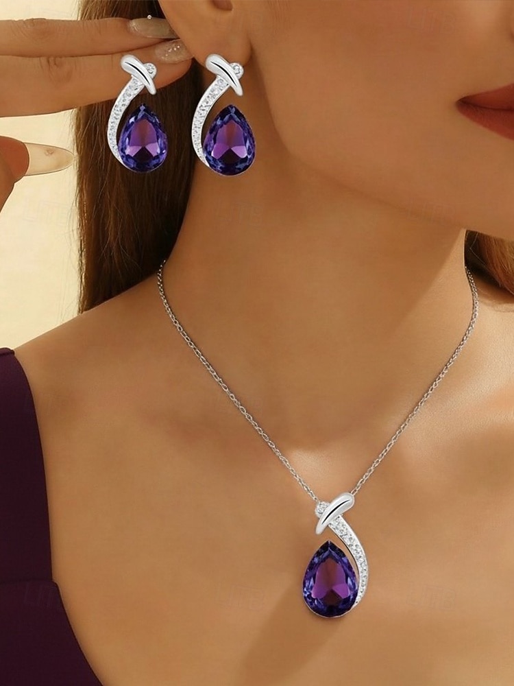 Женский ювелирный набор из сплава и циркона – элегантное колье и серьги в форме капли, доступны в нескольких цветах, идеально подходят для свадеб и вечерних мероприятий. 2026 - $9.99 –P2