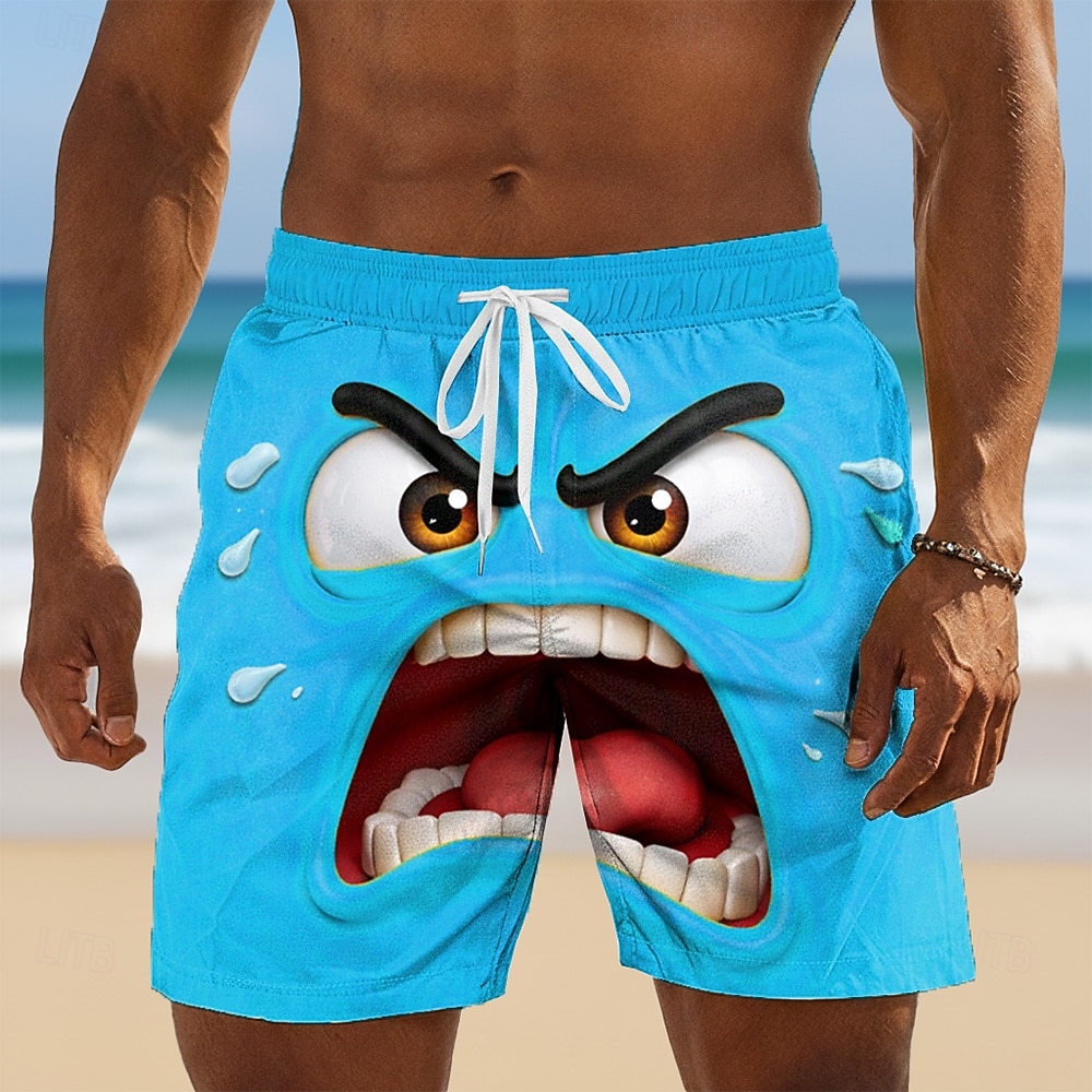 Ανδρικά 3D Εκτύπωση Κινούμενα σχέδια 3D Θυμωμένο πρόσωπο Μαγιό Βερμούδα Σορτσάκια Κολύμβησης Σορτς παραλίας Μεσαία Μέση Χαβανέζα Αστείος Διακοπές στην παραλία 2026 - $20.99 –P2