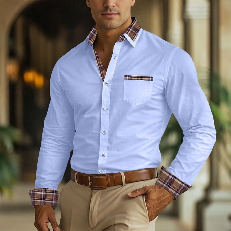 Men's Shirt Dress Shirt Non Iron Shirt Button Up Shirt Color Block Business Wedding Navy Blue Long Sleeve Turndown All Seasons Clothing Apparel Patchwork 2026 - $29.99 –P11