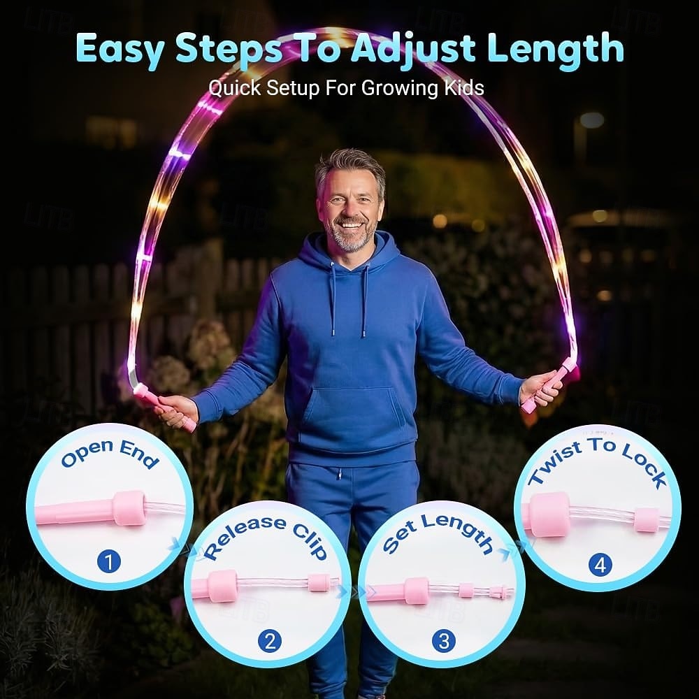 LED-es világító ugrókötél gyerekeknek, állítható hosszúságú világító ugrókötél, kusza mentes pvc ugrókötél színes világító ugrókötél beltéri kültéri fitnesz edzéshez éjszakai parti ajándékokhoz 2026 - $16.99 –P3