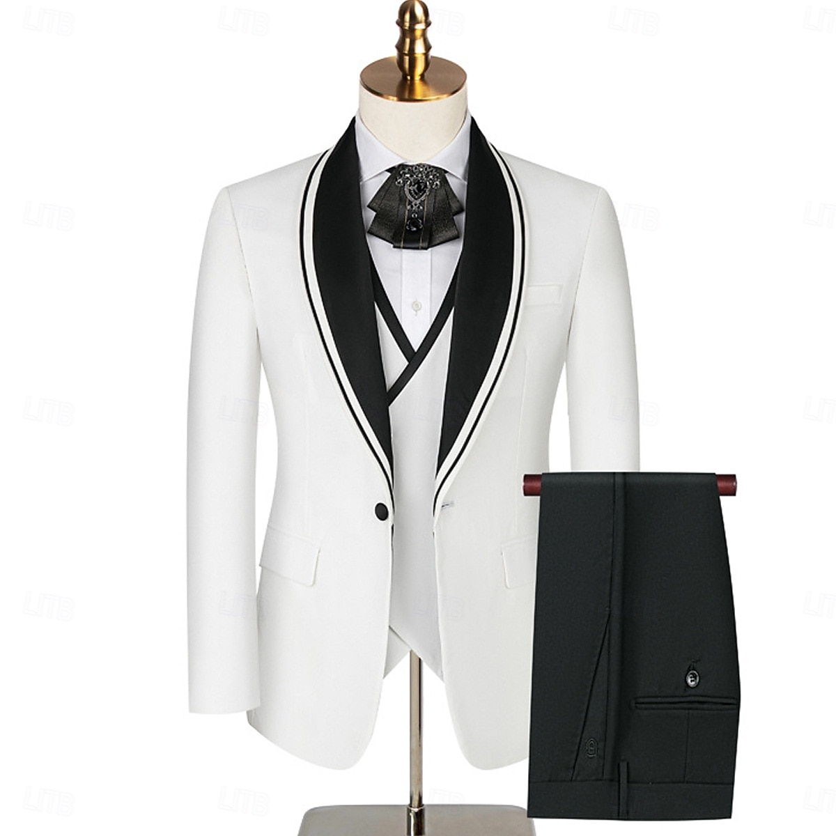 A bărbaților Smoking Costume de petrecere Casual Afaceri Albastru piscină Negru Primăvară Costum Șap de rețea Petrecere Afacere Dungi Slim Fit Set 3 piese Un singur rând, un nasture 2026 - $129.99 –P7