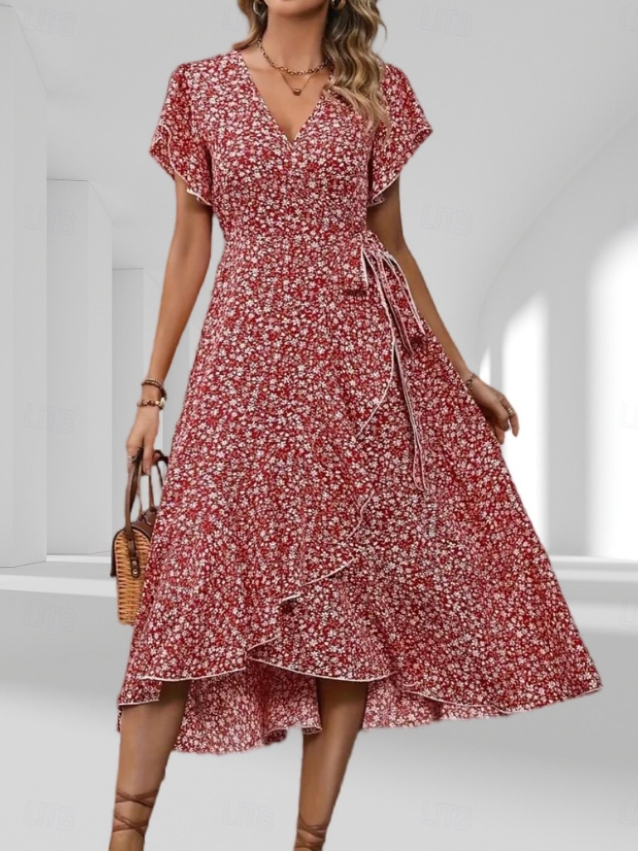 בגדי ריקוד נשים שמלת מידי שמלת קז'ואל שמלת מעטפת שמלה פרחונית אלגנטית אופנתי מודרני בָּחוּץ חופשה ליציאה רגיל פרחוני שרוולים קצרים צווארון V שחור צהוב ורוד מסמיק אודם קיץ אביב 2026 - $12.49 –P9