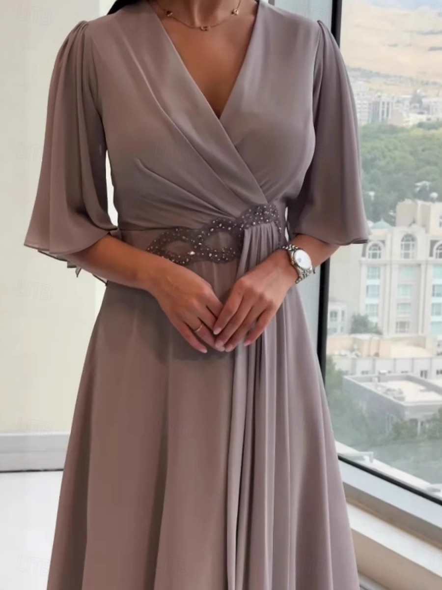 Pentru femei Rochie Maxi Rochie casual Rochii din Șifon Elegant Modă Modern În aer liber Vacanță Ieșire Fit regulat Simplu Manșon Jumate În V Albastru Închis Gri Vară Primăvară 2026 - $37.99 –P2
