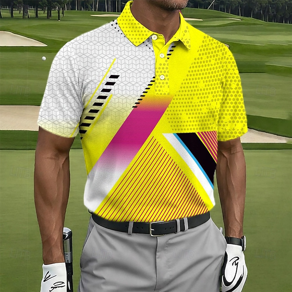 Men's Geometic Golf Sports Polo Shirts Short Sleeve Polo Shirts Collared Shirts Casual Athleisure Buttons Summer Spring Blue Yellow Red 2026 - $21.99 –P1