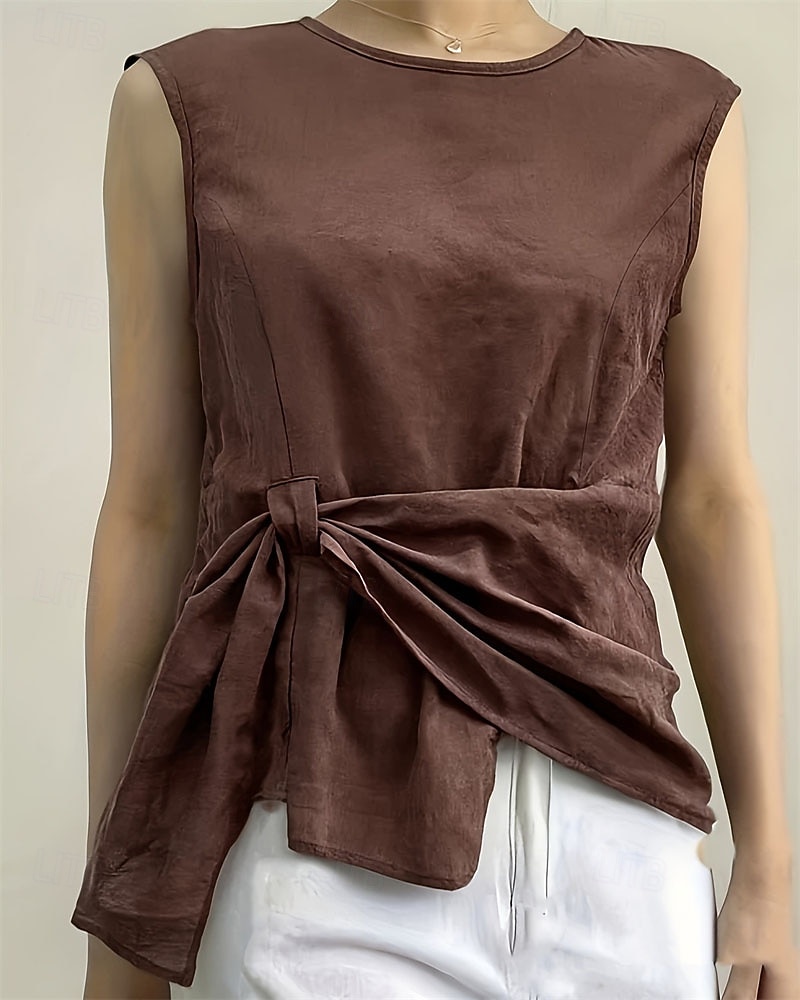 Γυναικεία Καλοκαιρινές κορυφές Μπλούζα Ντυτές μπλούζες Λινό από ψεύτικο βαμβάκι Σουρωτά Κουρελού Συνδεμένο Συμπαγές Χρώμα Σκέτο Κομψό Βίντατζ κυρίες Αμάνικο Στρογγυλή Ψηλή Λαιμόκοψη 2026 - $27.99 –P1