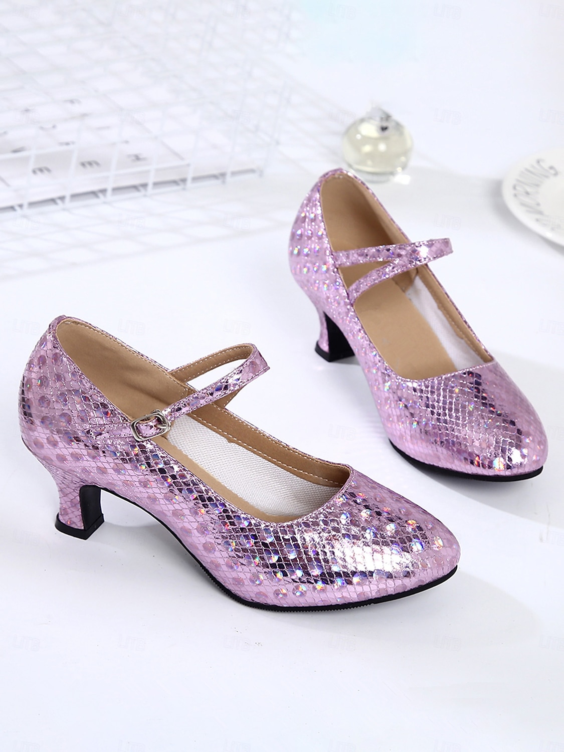 Lila glitzernde Mary-Jane-Tanzschuhe mit Riemchen für Damen, elegant und professionell für den Ballsaal &Lateinamerikanische Tanzschuhe 2026 - $42.99 –P2
