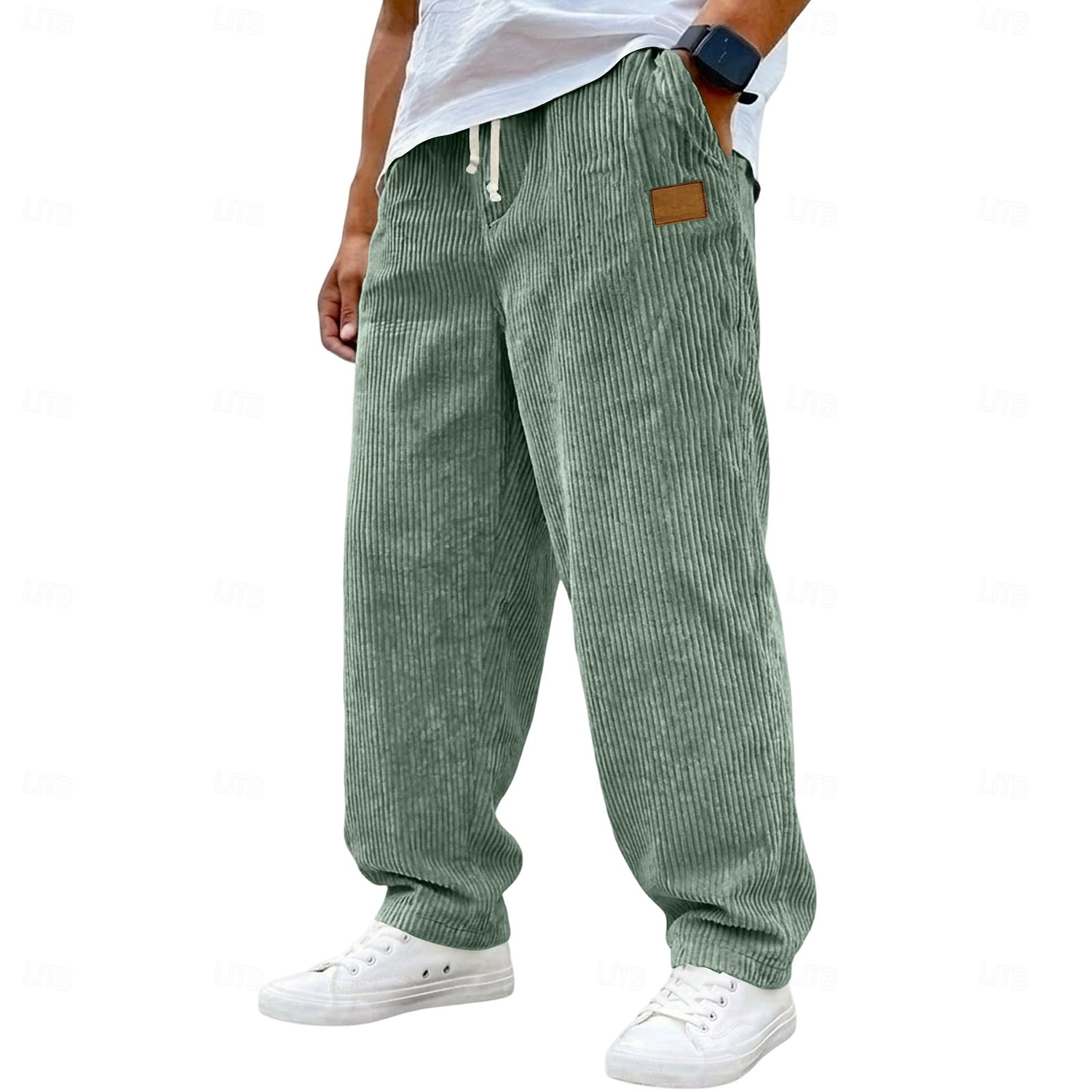 Férfi Nadrág Kordbársony Nadrág Bő nadrág Alkalmi nadrág Zsinór Egyenes lábbal Tömör szín Mokaszinok Teljes hossz Hétköznapi Napi Szabadtéri Szabadság Divat Fekete Fehér Mikroelasztikus 2026 - $26.99 –P4