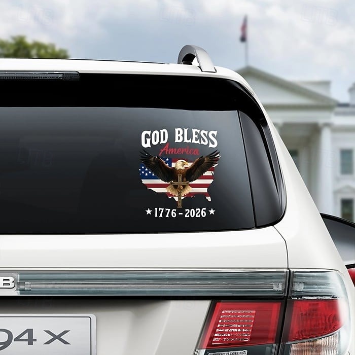 Patriottische autoraamsticker ter ere van het 250-jarig jubileum van de VS: God zegene Amerika, adelaar 1776-2026, jubileumstickers met adelaar, stickers met de Amerikaanse onafhankelijkheidsvlag, duurzame vinylstickers voor autoruiten 2026 - $9.99 –P4
