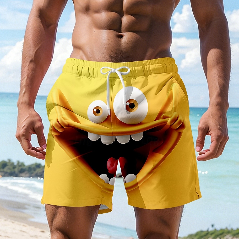 Homme Illusion d'optique Dessin Animé 3D Visage Souriant Maillots de bain Shorts de bain Shorts de Surf Taille Moyenne Hawaïen Drôle Vacances à la Plage Poches Latérales doublure en maille Taille de 2026 ? $20.99 –P1