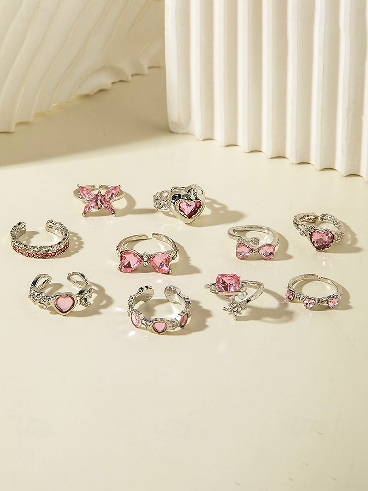 Női ötvözet szív és pillangó gyűrű szett, arany és ezüst, több darab, tökéletes Valentin-napi ajándéknak vagy mindennapi viseletnek 2026 - $11.99 –P5