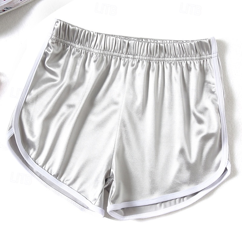 Women's Active Shorts Fashion Streetwear Casual Short Medium Waist Plain Elastic Waistband Comfy Breathable High Elasticity Daily Outdoor Vacation Light Sky Blue Navy Black Silvery Summer Spring 2026 - $13.99 –P3