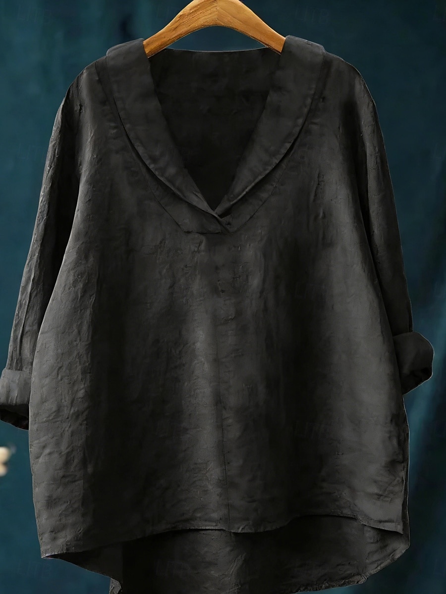 Mujer Camisa Camisas de algodón y lino Lino de algodón sintético Retazos Plano Elegante Clásico Moderno Manga Larga Escote en Pico Tops regulares Diario Festivos Noche Negro Blanco Amarillo Rojo Azul 2026 - $24.99 –P2