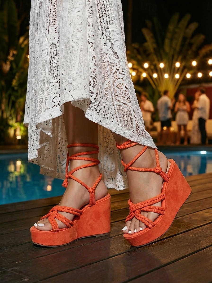 sandales à plateforme à lacets en corde orange pour femmes – talons compensés bohèmes pour la plage d'été et les festivals de 2026 ? $26.99 –P5