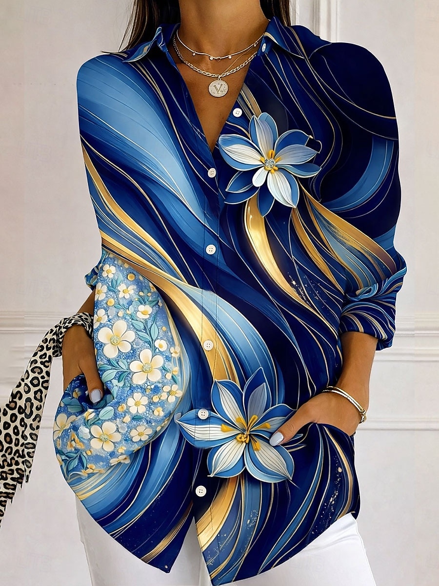 בגדי ריקוד נשים חולצה כפתורים דפוס Ombre פרחוני גראפי אלגנטית וינטאג' מסוגנן שרוול ארוך צווארון חולצה חולצות רגילות יומי עבודה פול שחור סגול כתום אביב סתיו חורף 2026 - $41.99 –P4