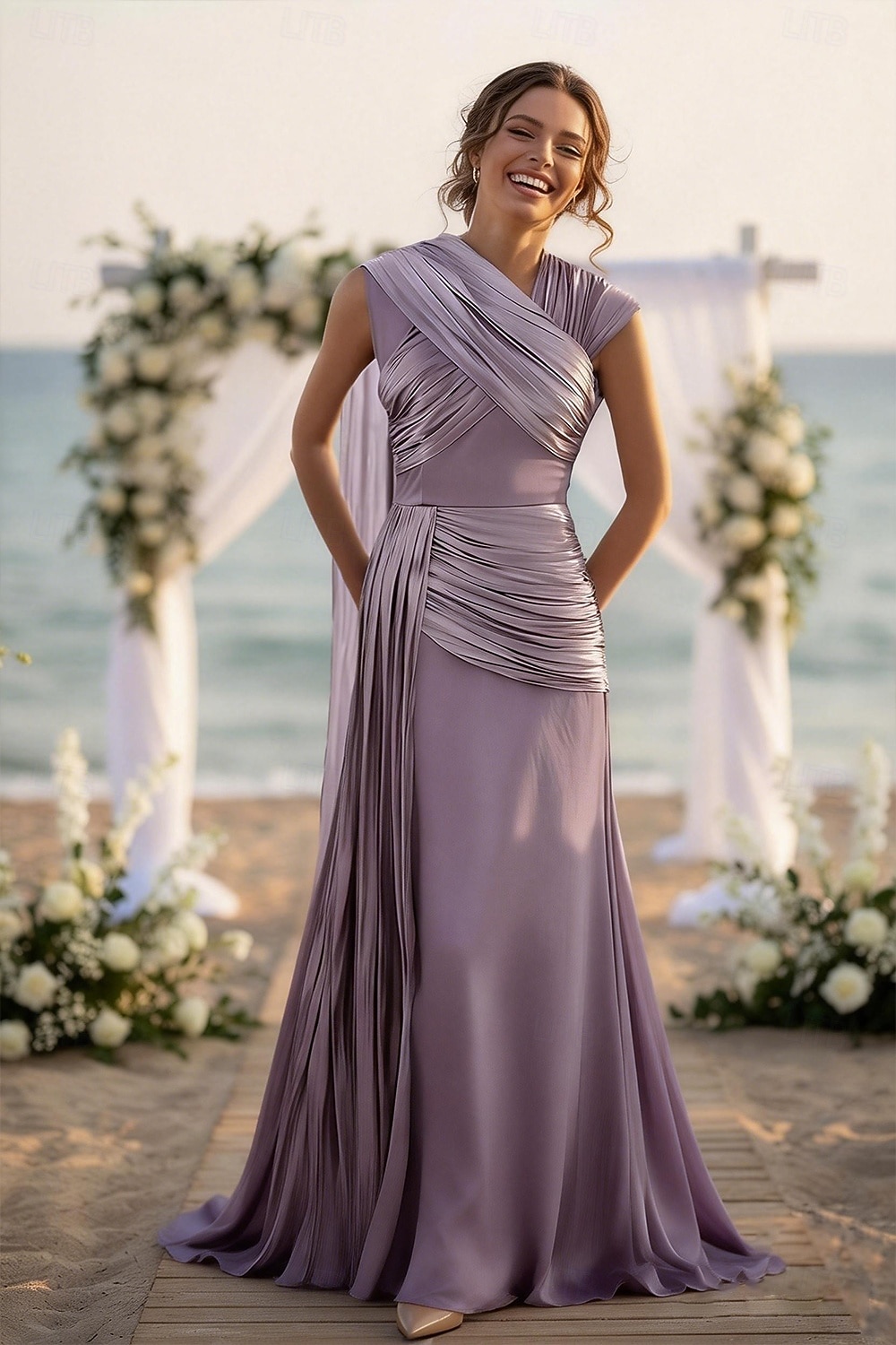Tubino Colonna Lunghezza al pavimento Abito da invitata a nozze Abito a mantella Abito sopragonna Abiti per invitati a matrimoni Elegante Quotidiano Senza Maniche Scollo a Cascata Festa in giardino del 2026 a $68.99 –P1