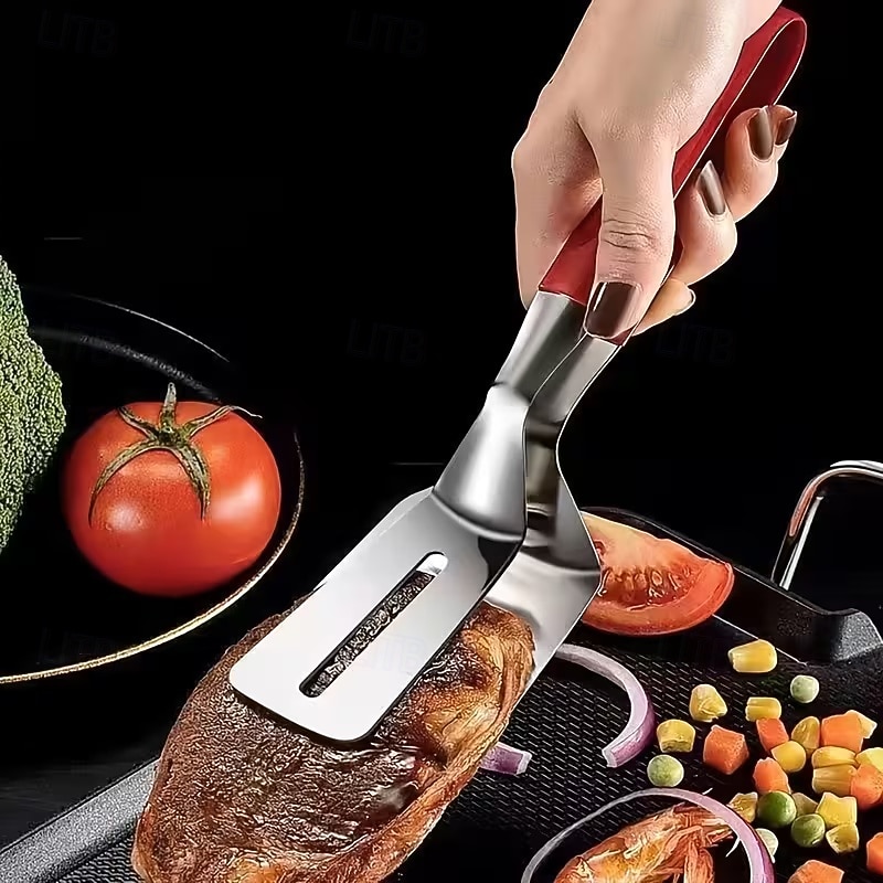 2pcs Stainless Steel Barbecue Clip, Fish Frying Spatula with Anti-Slip Comfortable Grip, Suitable for Flipping Fish, Eggs, Pizza, Steak, and Fries, Ideal for Home and Restaurant, Outdoor Barbecue Use 2026 - $19.99 –P2
